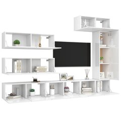 vidaXL 7-daļīgs TV skapīšu komplekts, spīdīgi balts, skaidu plāksne cena un informācija | TV galdiņi | 220.lv