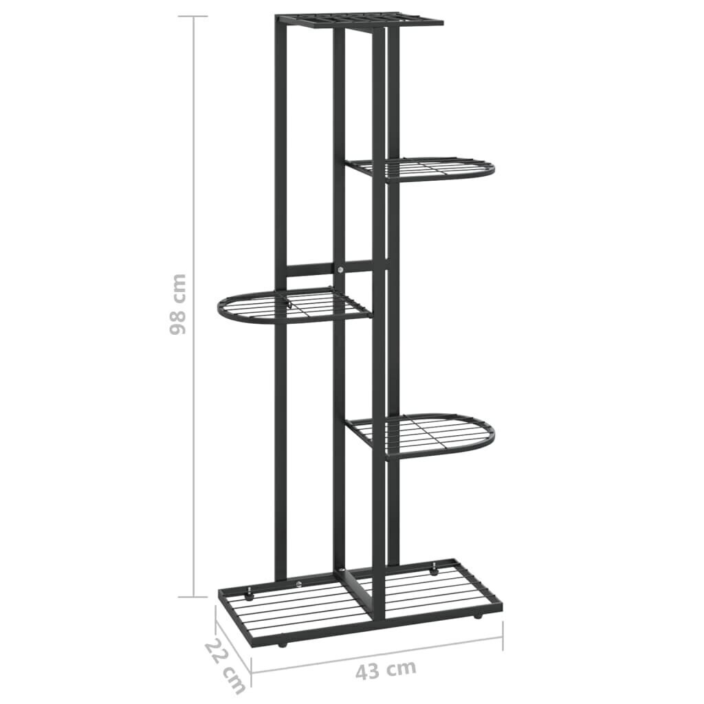 vidaXL 5 līmeņu puķu statīvs, 43x22x98 cm, melns metāls cena un informācija | Ziedu statīvi, puķu podu turētāji | 220.lv