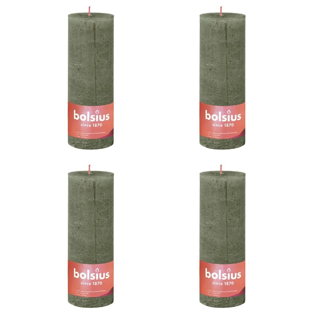 Bolsius cilindriskas sveces Shine, 6 gab., 190x68 mm, olīvu zaļas cena un informācija | Sveces un svečturi | 220.lv