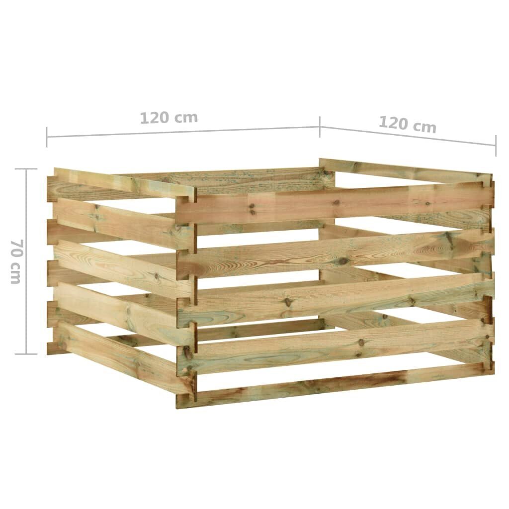 vidaXL dārza komposta kaste, 120x120x70 cm, impregnēts priedes koks цена и информация | Komposta kastes un āra konteineri | 220.lv