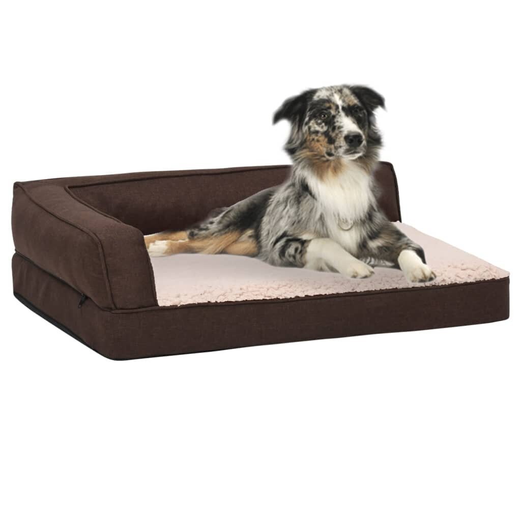 vidaXL ergonomiska suņu gulta, 60x42 cm, lina dizains, brūna cena un informācija | Suņu gultas, spilveni, būdas | 220.lv