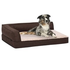 vidaXL ergonomiska suņu gulta, 75x53 cm, lina dizains, flīss, brūna cena un informācija | Suņu gultas, spilveni, būdas | 220.lv