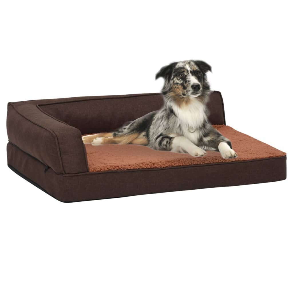 vidaXL ergonomiska suņu gulta, 75x53 cm, lina dizains, flīss, brūna cena un informācija | Suņu gultas, spilveni, būdas | 220.lv
