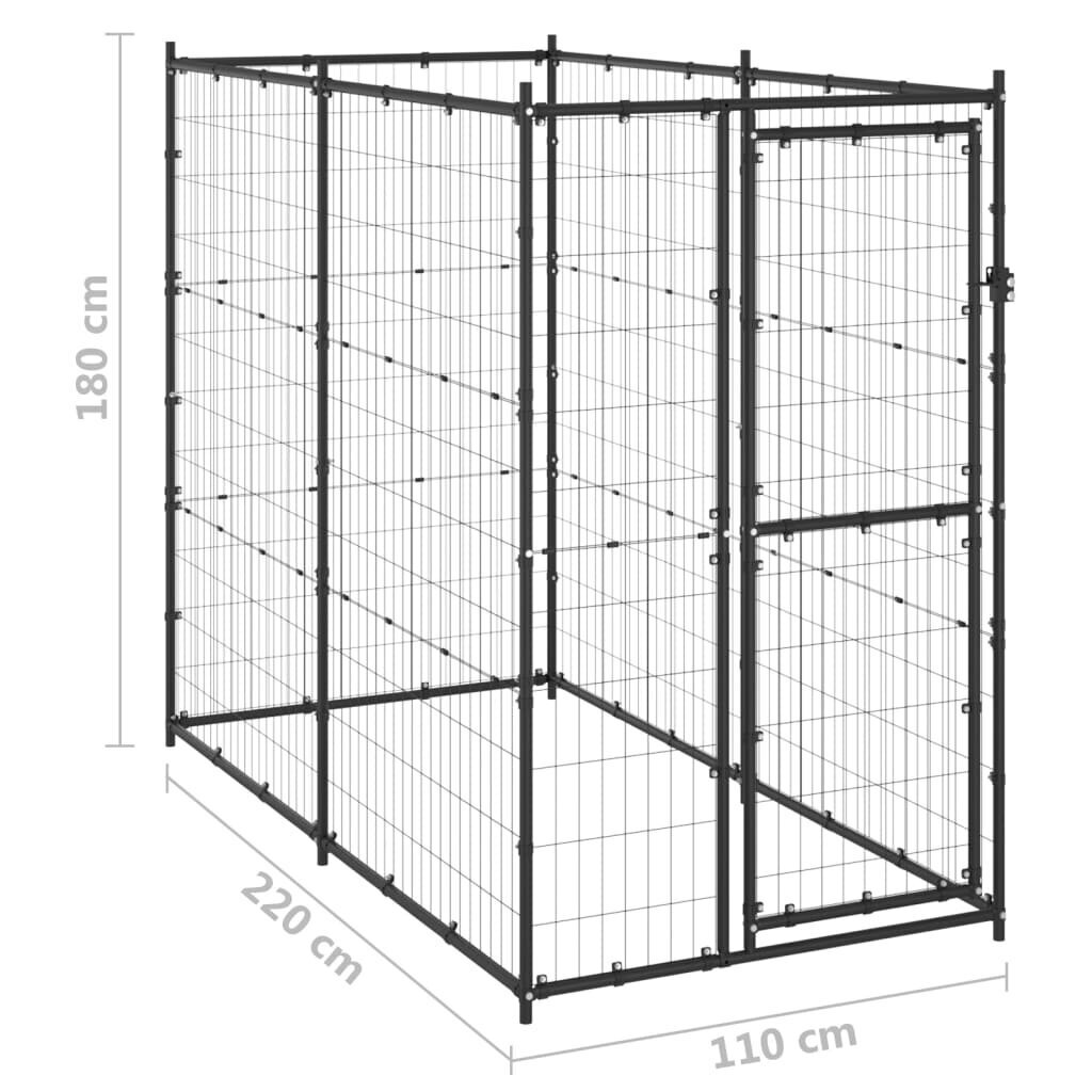 vidaXL suņu voljērs, 110x220x180 cm, tērauds cena un informācija | Suņu gultas, spilveni, būdas | 220.lv