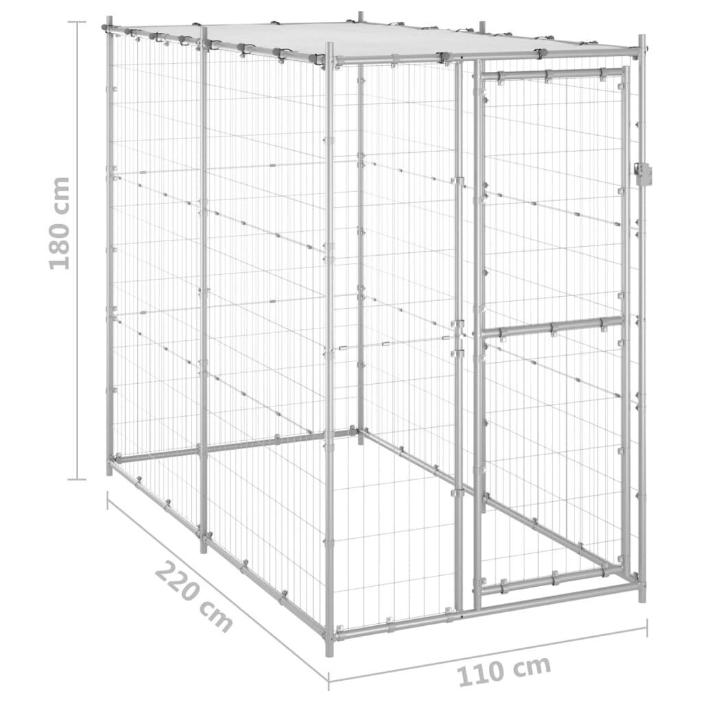 vidaXL suņu voljērs ar jumtu, 110x220x180 cm, cinkots tērauds цена и информация | Suņu gultas, spilveni, būdas | 220.lv