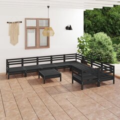 vidaXL 10-daļīgs dārza atpūtas mēbeļu komplekts, melns priedes koks цена и информация | Комплекты уличной мебели | 220.lv