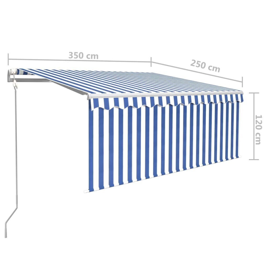 vidaXL markīze ar žalūziju, LED, vēja sensoru, 3,5x2,5 m, zili balta цена и информация | Saulessargi, markīzes un statīvi | 220.lv