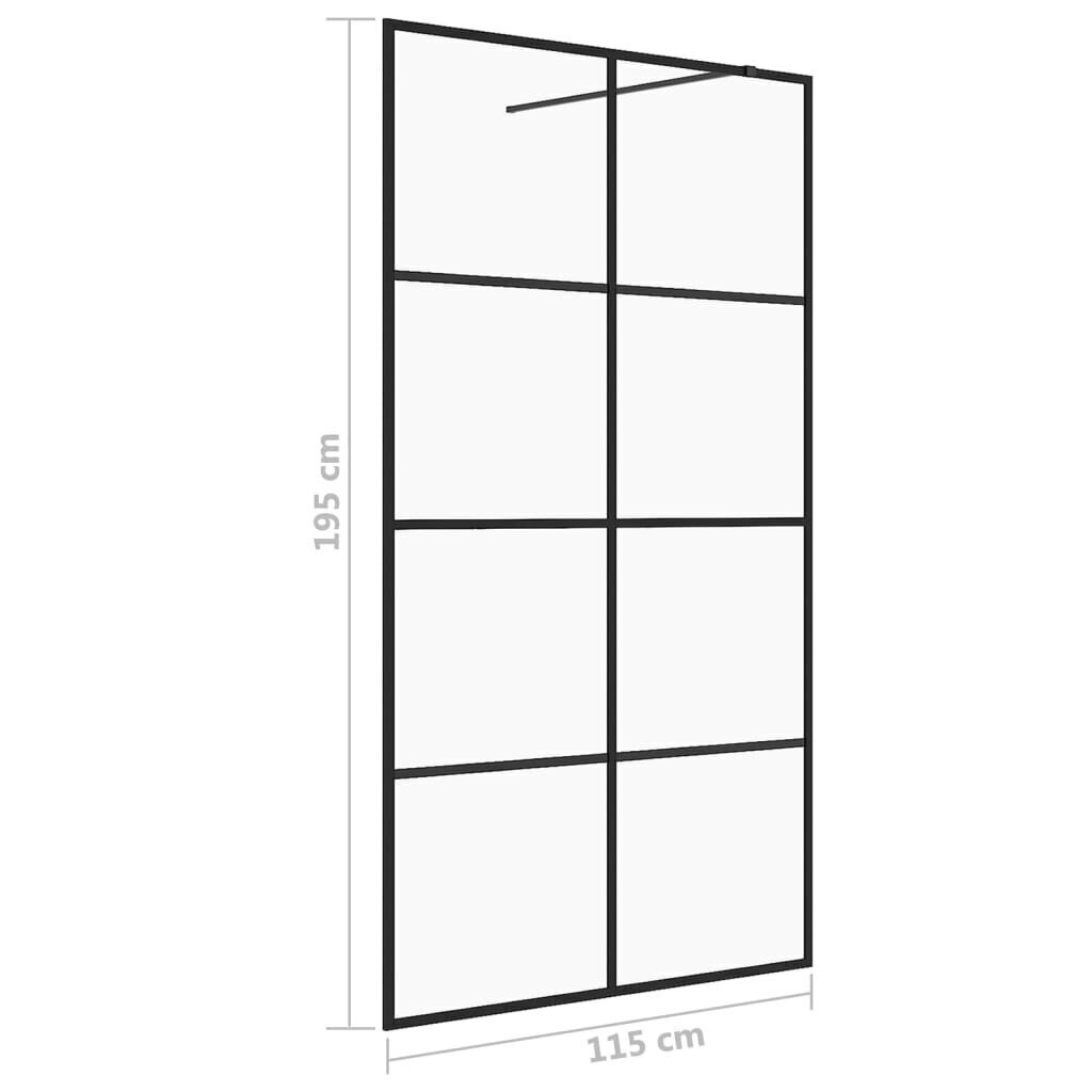 vidaXL dušas siena, caurspīdīgs ESG stikls, 115x195 cm, melna цена и информация | Dušas durvis, dušas sienas | 220.lv