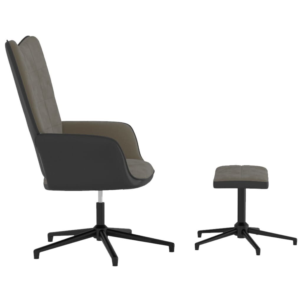 vidaXL atpūtas krēsls ar kāju balstu, tumši pelēks, samts un PVC цена и информация | Atpūtas krēsli | 220.lv