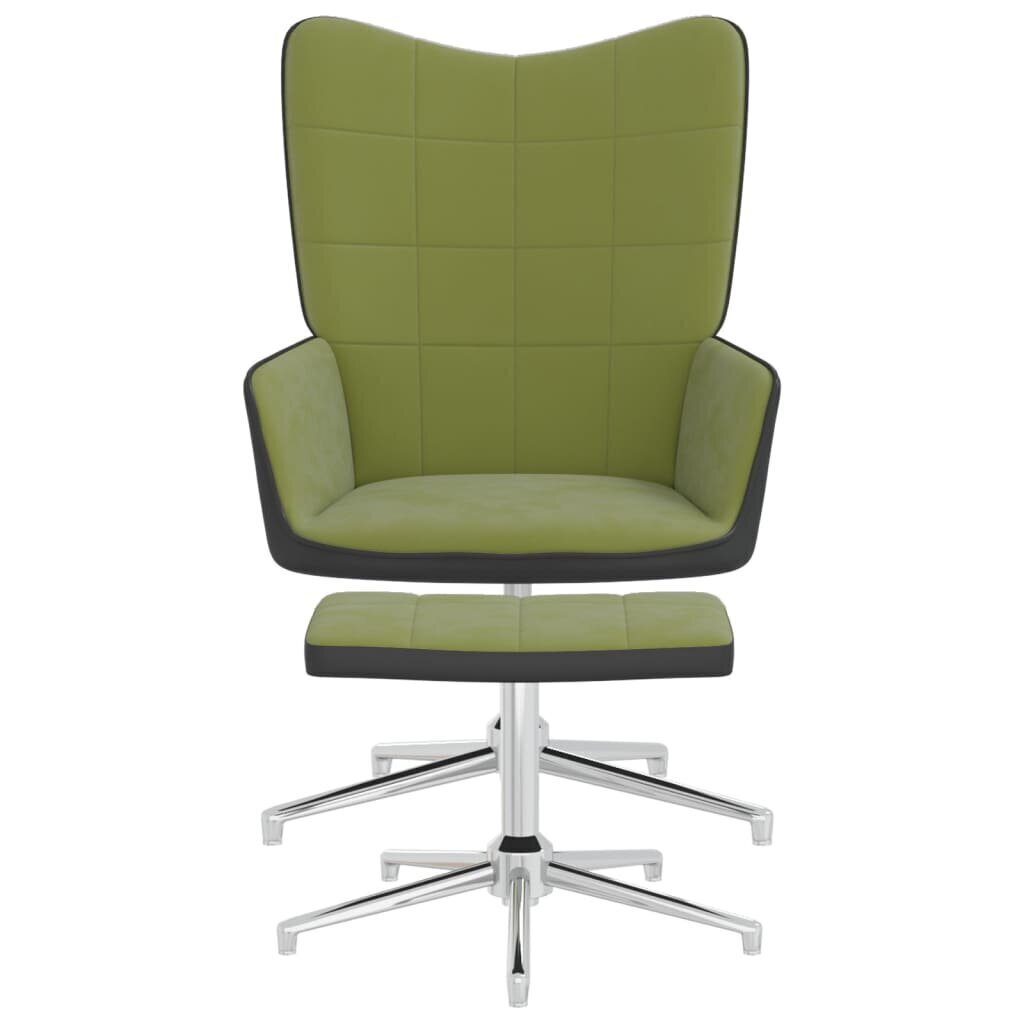 vidaXL atpūtas krēsls ar kāju balstu, gaiši zaļš, samts un PVC цена и информация | Atpūtas krēsli | 220.lv