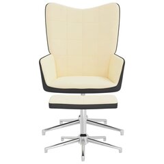 vidaXL atpūtas krēsls ar kāju balstu, krēmbalts, samts un PVC cena un informācija | Atpūtas krēsli | 220.lv