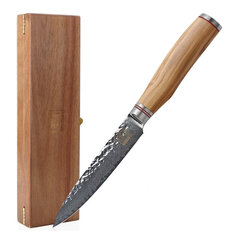 Японский нож из дамасской стали Oleio Zayiko, Olive Series, Universal (Utility), 12,5 см цена и информация | Ножи и аксессуары для них | 220.lv