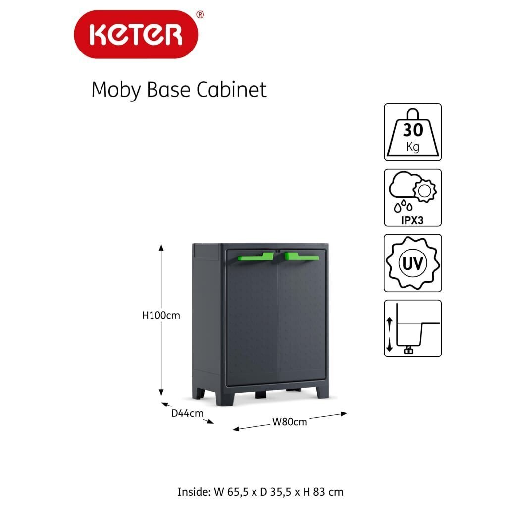 Keter zemais skapis Moby, grafītpelēks, 100 cm cena un informācija | Skapīši viesistabai | 220.lv