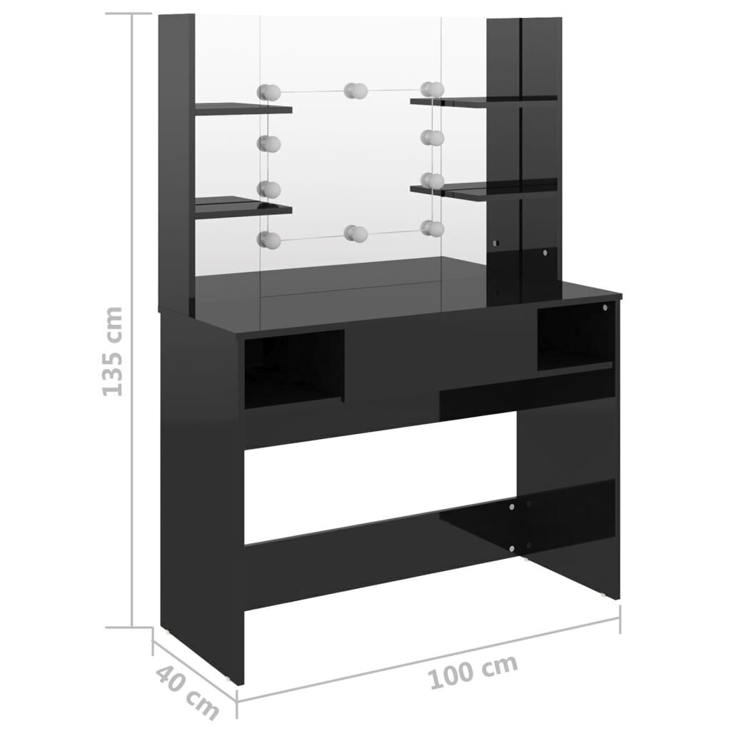 vidaXL kosmētikas galds ar LED gaismām, 100x40x135 cm, MDF, melns цена и информация | Kosmētikas galdiņi | 220.lv