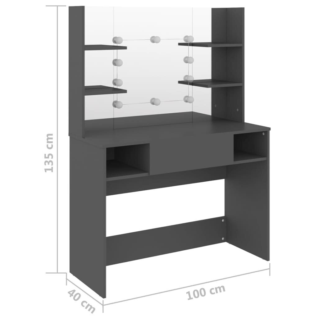 vidaXL kosmētikas galds ar LED gaismām, 100x40x135 cm, MDF, pelēks цена и информация | Kosmētikas galdiņi | 220.lv