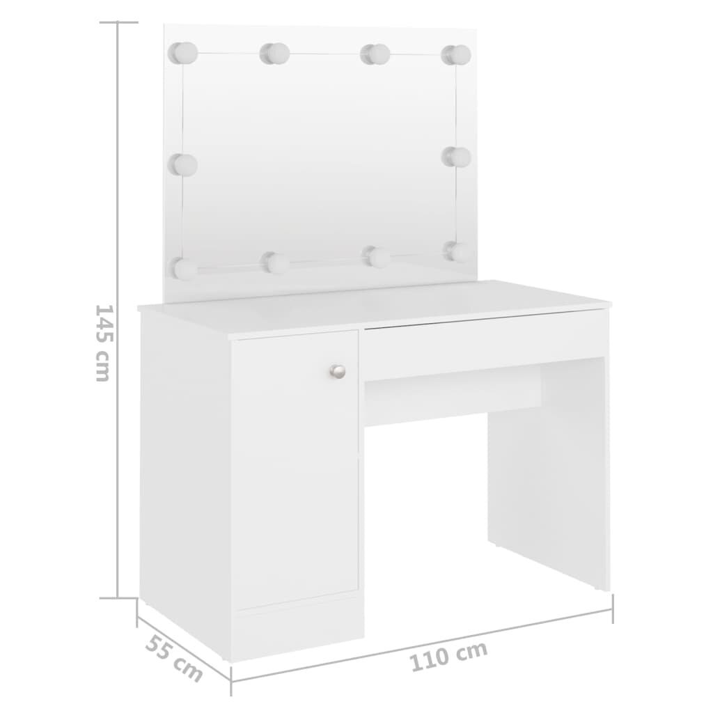 vidaXL kosmētikas galds ar LED gaismām, 110x55x145 cm, MDF, balts цена и информация | Kosmētikas galdiņi | 220.lv