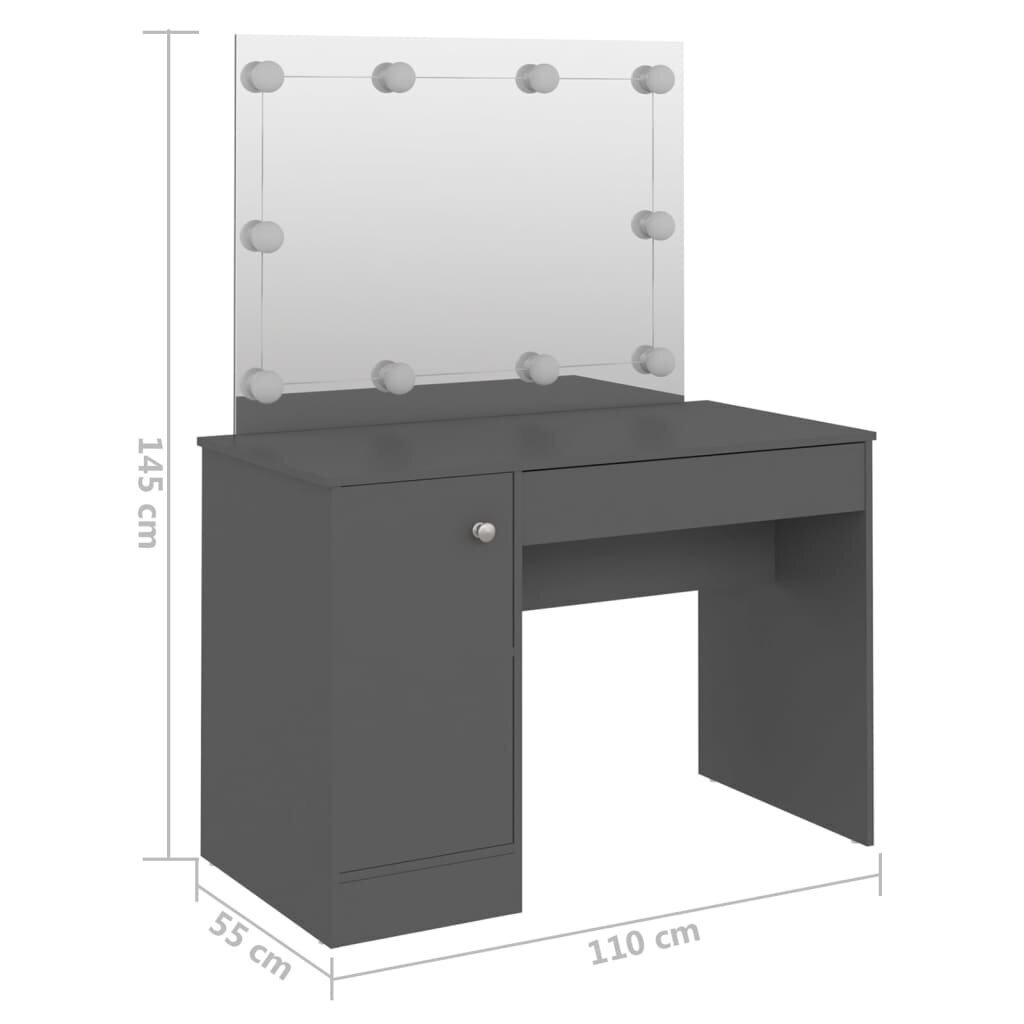 vidaXL kosmētikas galds ar LED gaismām, 110x55x145 cm, MDF, pelēks cena un informācija | Kosmētikas galdiņi | 220.lv