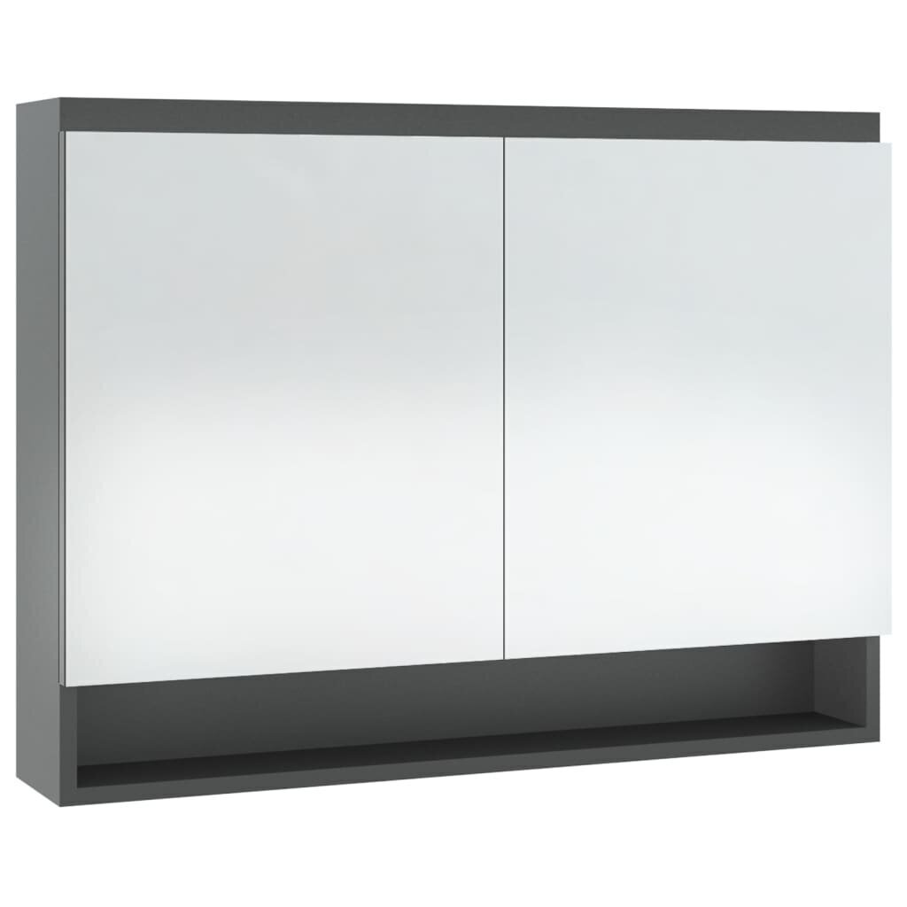 vidaXL vannasistabas skapītis ar spoguli, 80x15x60 cm, pelēks, MDF cena un informācija | Vannas istabas skapīši | 220.lv
