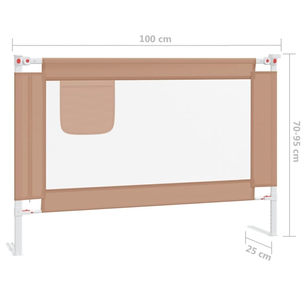 vidaXL bērnu gultas aizsargbarjera, pelēkbrūna, 100x25 cm, audums cena un informācija | Bērnu drošības preces | 220.lv