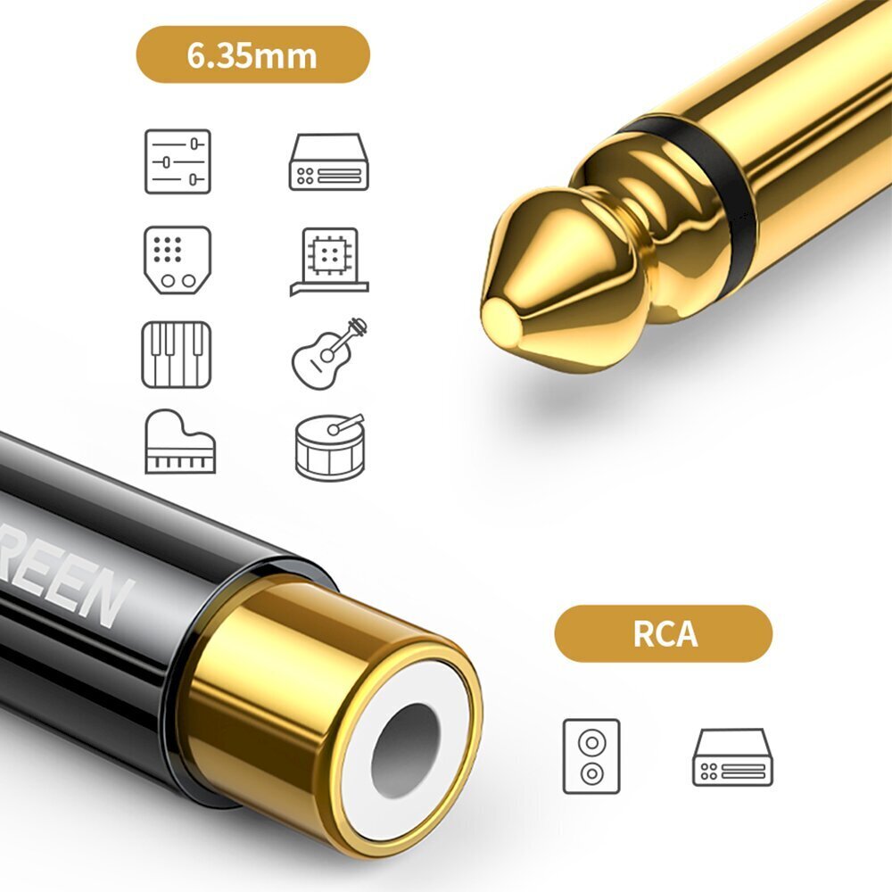 Ugreen adapteris no 6.35 mm jack (male) uz RCA (female) gold (AV169) цена и информация | Savienotājkabeļi | 220.lv