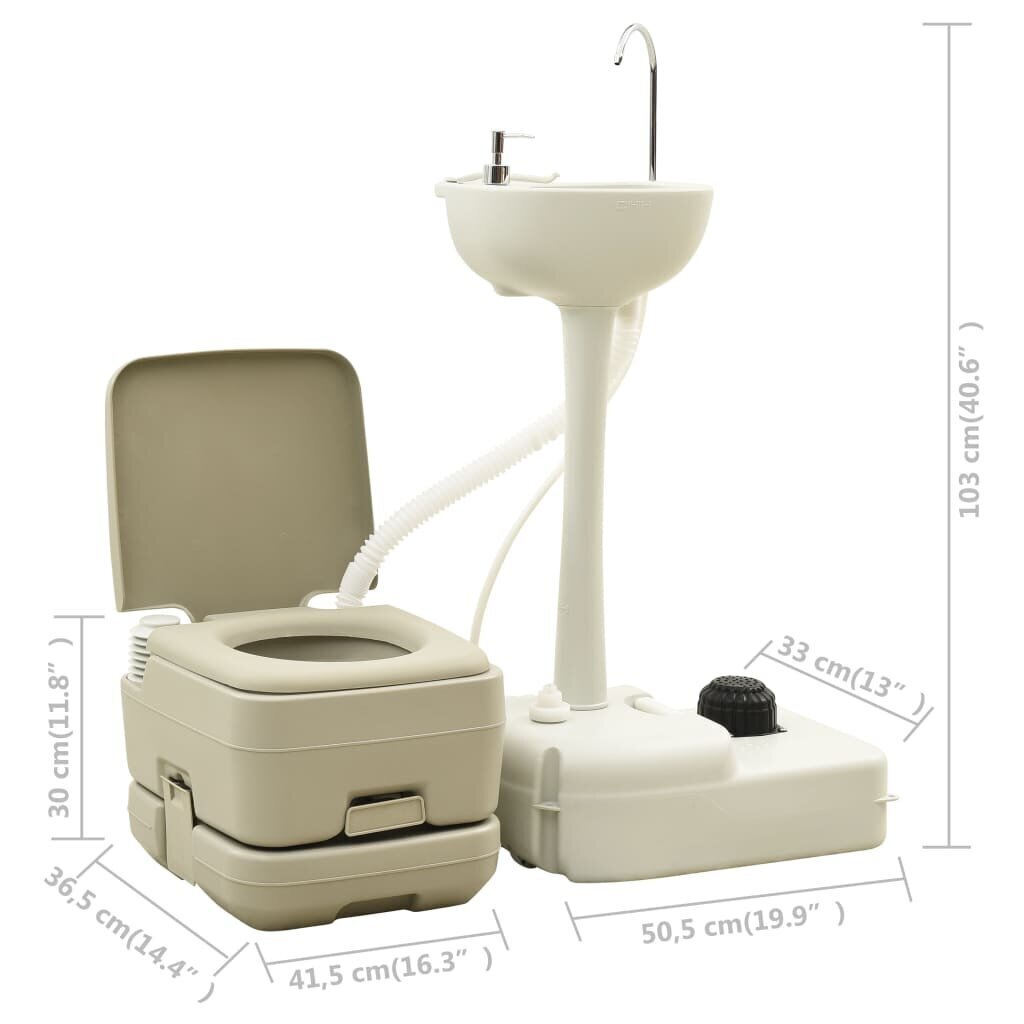 vidaXL pārnēsājama kempinga tualete 10+10L, ar izlietni 20 L, pelēka cena un informācija | Citas tūrisma preces | 220.lv