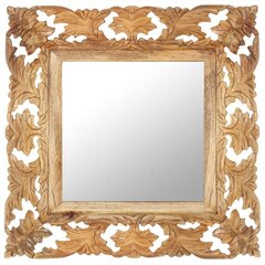 vidaXL spogulis, brūns, 50x50 cm, ar kokgriezumiem, mango masīvkoks цена и информация | Зеркала | 220.lv