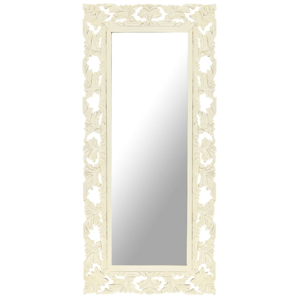 vidaXL spogulis, balts, 110x50 cm, ar kokgriezumiem, mango masīvkoks цена и информация | Spoguļi | 220.lv