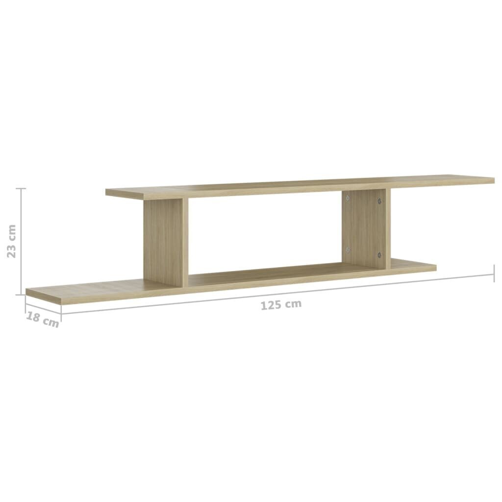 vidaXL sienas TV skapītis, koka krāsa, 125x18x23 cm, skaidu plāksne cena un informācija | Plaukti | 220.lv