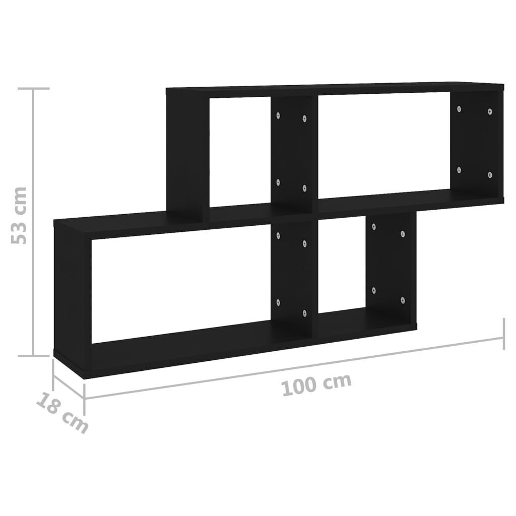 vidaXL sienas plaukts, melns, 100x18x53 cm, skaidu plāksne cena un informācija | Plaukti | 220.lv