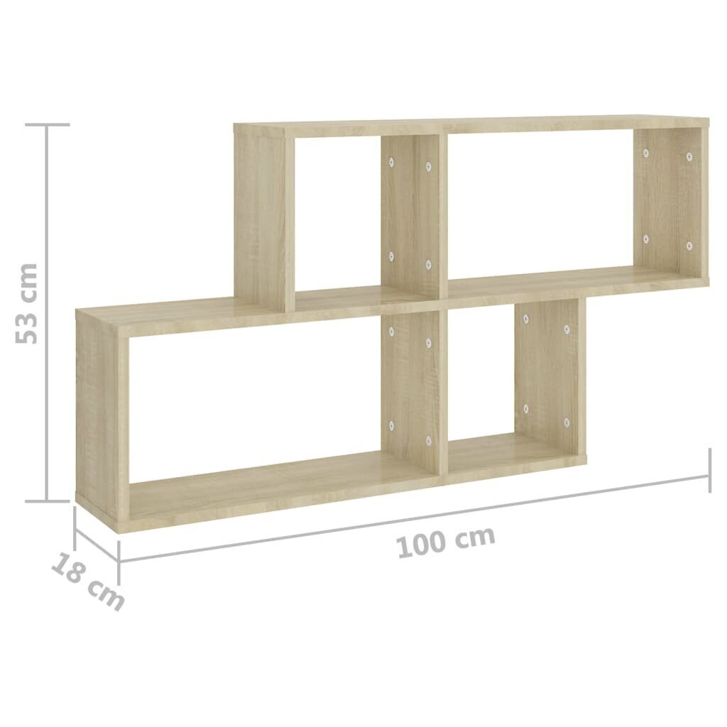 vidaXL sienas plaukts, ozolkoka krāsa, 100x18x53 cm, skaidu plāksne cena un informācija | Plaukti | 220.lv