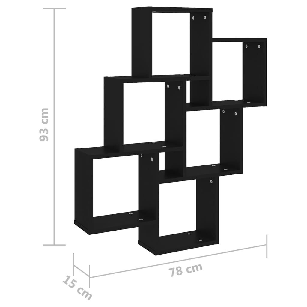 vidaXL sienas plaukts, melns, 78x15x93 cm, skaidu plāksne cena un informācija | Plaukti | 220.lv