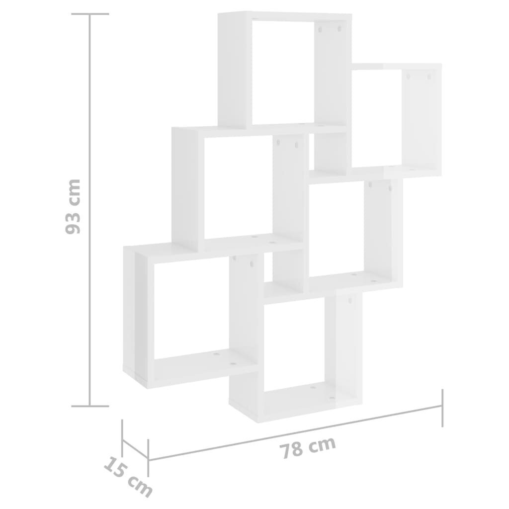 vidaXL sienas plaukts, spīdīgi balts, 78x15x93 cm, skaidu plāksne cena un informācija | Plaukti | 220.lv