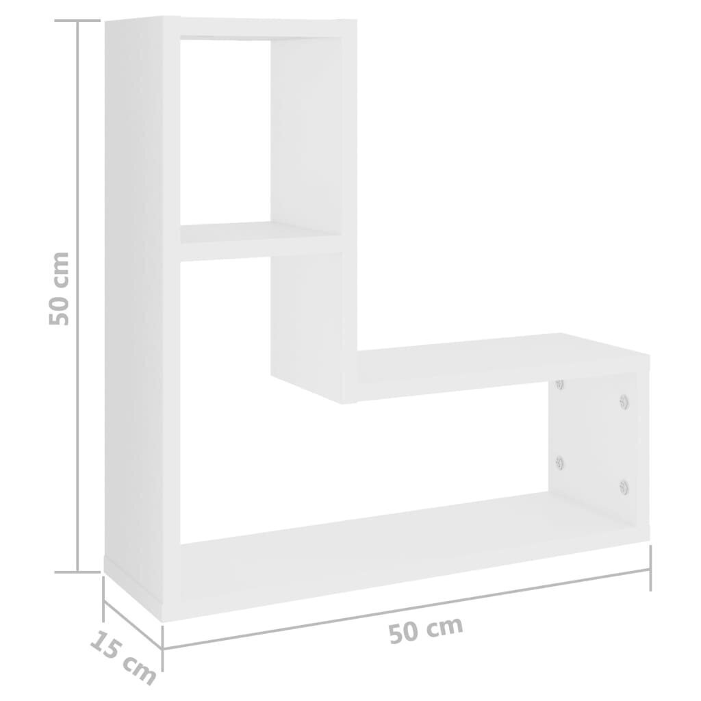 vidaXL sienas plaukti, 2 gab., 50x15x50 cm, balti, skaidu plāksne cena un informācija | Plaukti | 220.lv