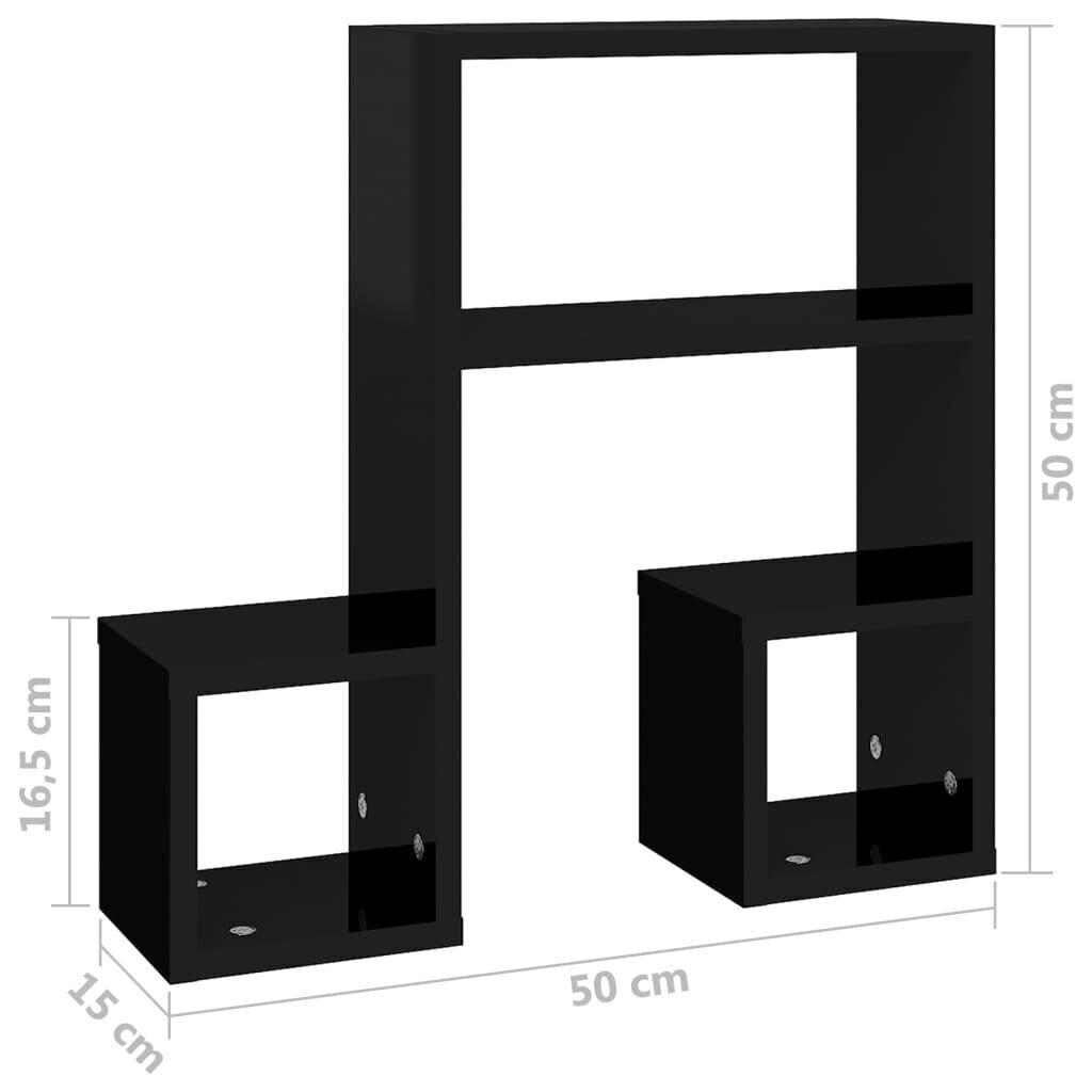 vidaXL sienas plaukti, 2 gab., 50x15x50 cm, melni, skaidu plāksne cena un informācija | Plaukti | 220.lv