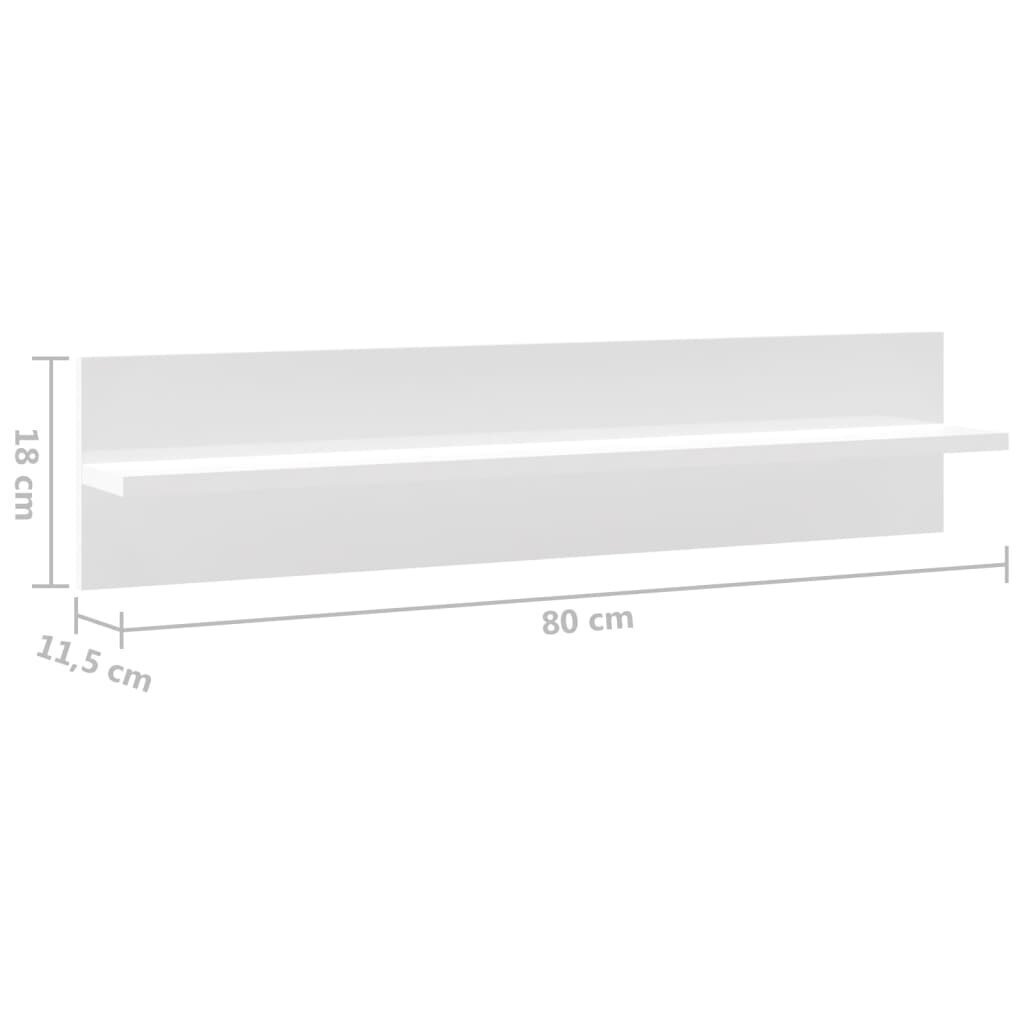 vidaXL sienas plaukti, 2 gab., 80x11,5x18 cm, balti, skaidu plāksne cena un informācija | Plaukti | 220.lv