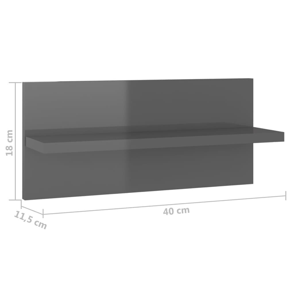 vidaXL sienas plaukti, 2 gab., 40x11,5x18 cm, spīdīgi pelēki cena un informācija | Plaukti | 220.lv