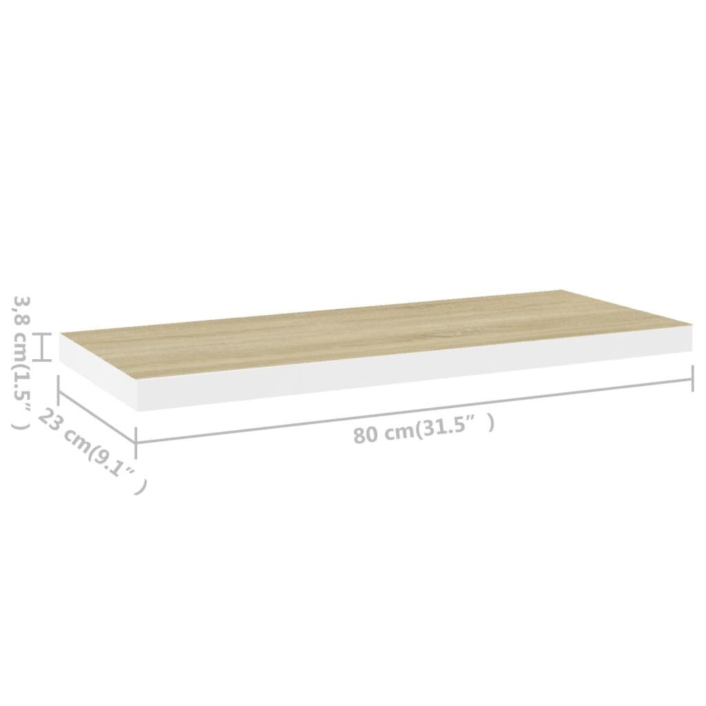 vidaXL sienas plaukti, 2 gab., balti, ozolkoka, 80x23,5x3,8 cm, MDF cena un informācija | Plaukti | 220.lv