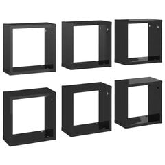 vidaXL kuba formas sienas plaukti, 6 gab., 30x15x30 cm, spīdīgi melni cena un informācija | Plaukti | 220.lv