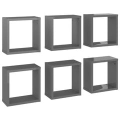 vidaXL kuba formas sienas plaukti, 6 gab., 30x15x30 cm, spīdīgi pelēki cena un informācija | Plaukti | 220.lv