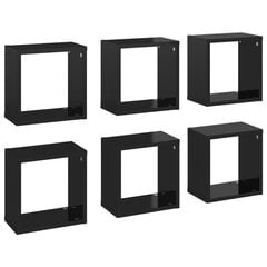 vidaXL kuba formas sienas plaukti, 6 gab., spīdīgi melni, 26x15x26 cm cena un informācija | Plaukti | 220.lv