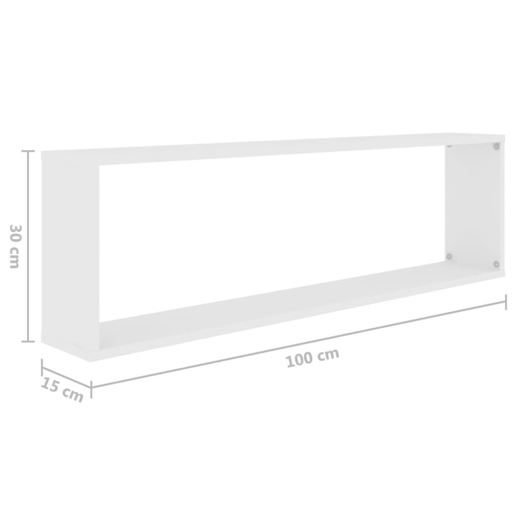 vidaXL sienas plaukti, 2 gab., 100x15x30 cm, balti, skaidu plāksne cena un informācija | Plaukti | 220.lv