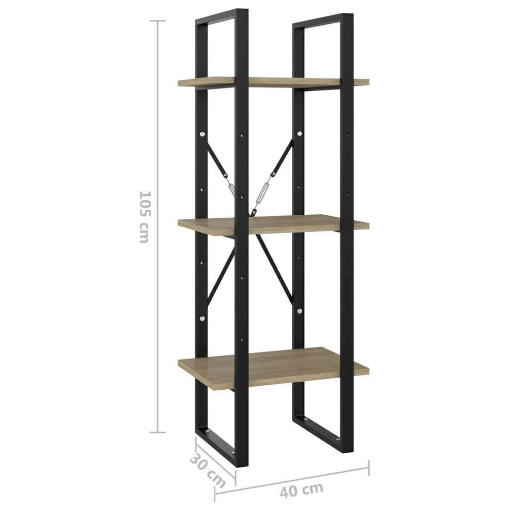 vidaXL 3-līmeņu grāmatu plaukts, ozolkoka, 40x30x105 cm, skaidu plātne cena un informācija | Plaukti | 220.lv