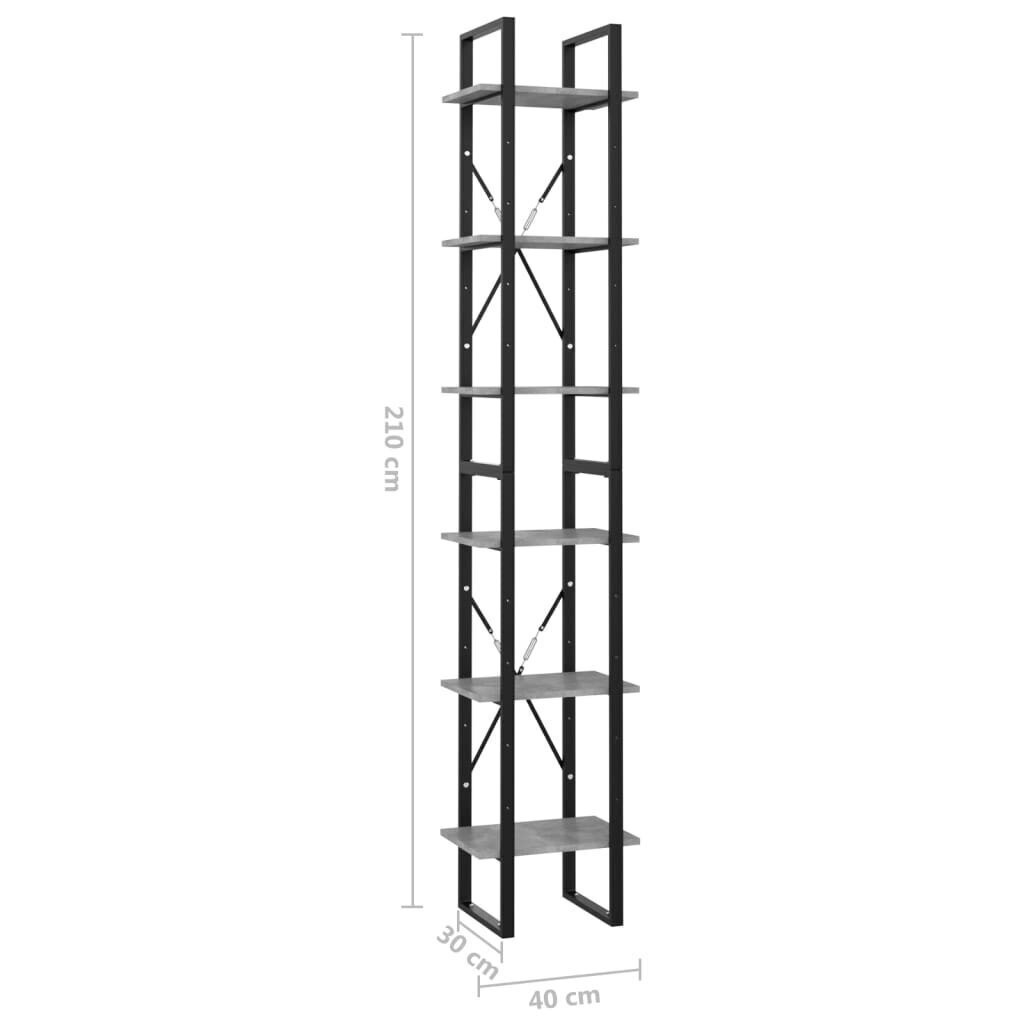 Grāmatu skapis, 6 plaukti, 40x30x210 cm, pelēks cena un informācija | Plaukti | 220.lv