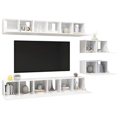 vidaXL 8-daļīgs TV skapīšu komplekts, spīdīgi balts, skaidu plāksne cena un informācija | TV galdiņi | 220.lv