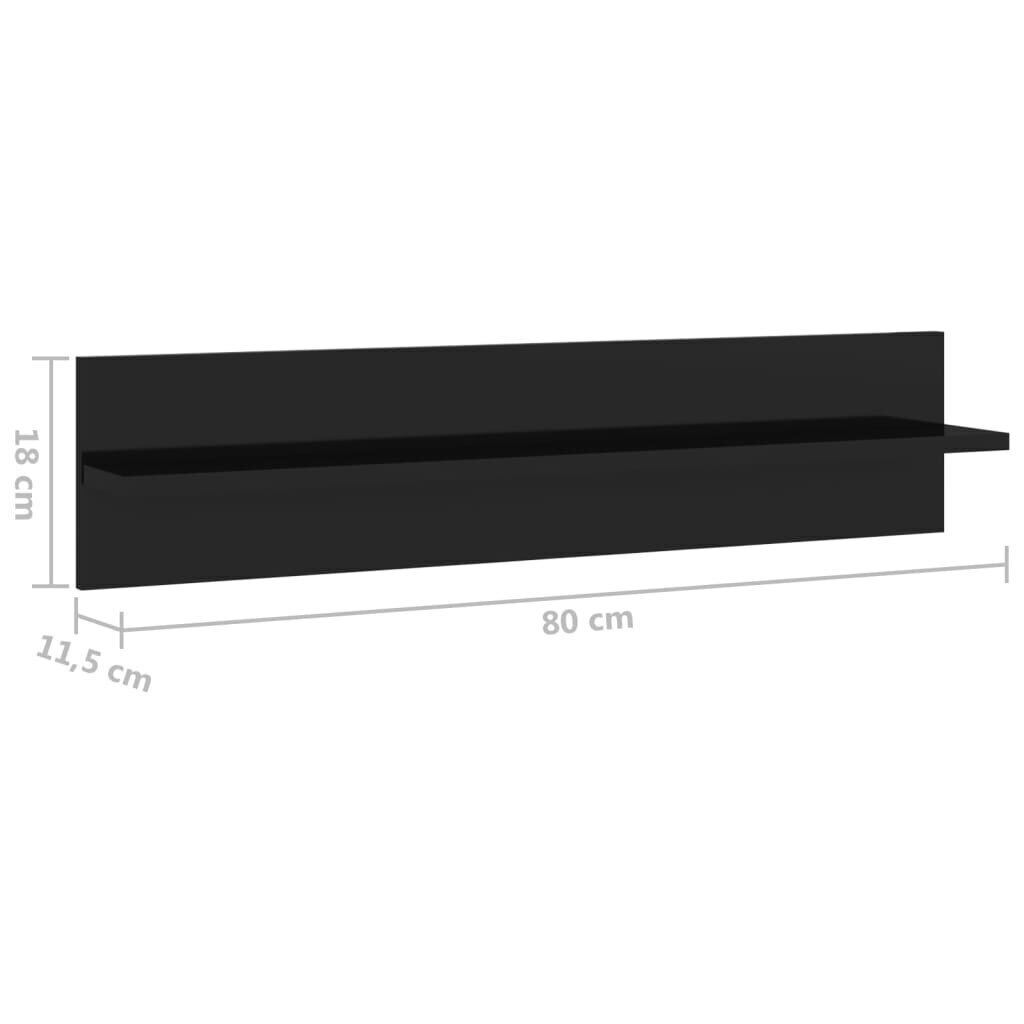 vidaXL sienas plaukti, 2 gab., 80x11,5x18 cm, melni, skaidu plāksne цена и информация | Plaukti | 220.lv