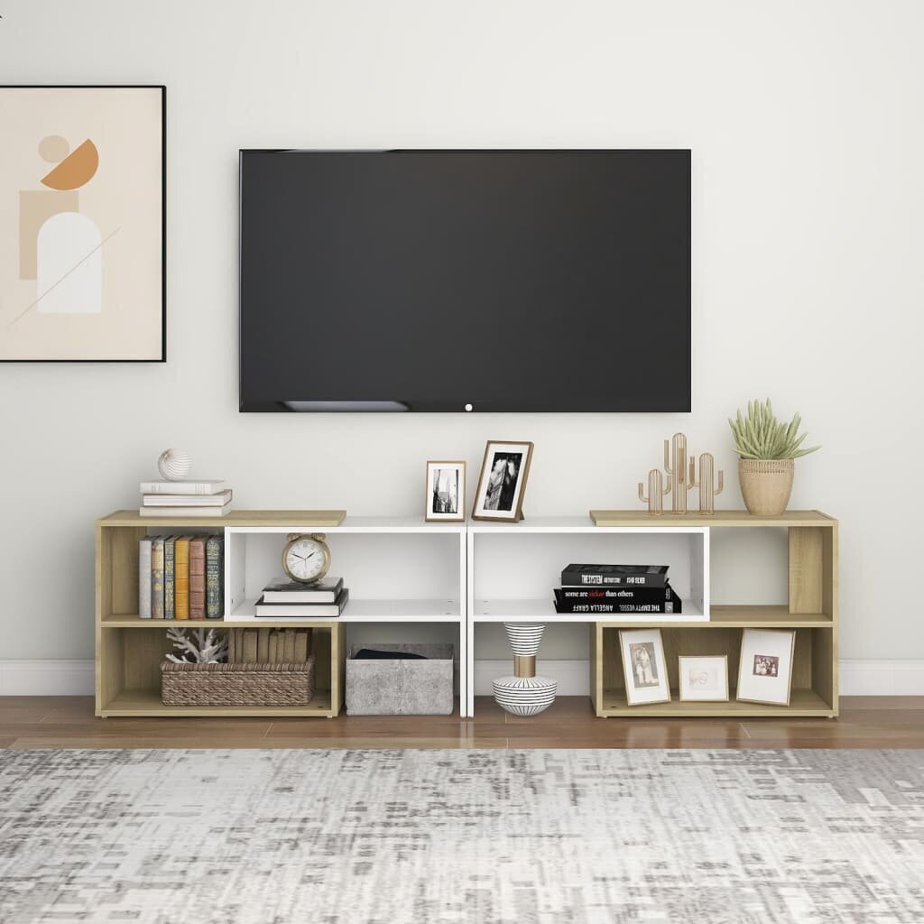 vidaXL TV plaukts, balts, ozolkoka, 149x30x52 cm, skaidu plāksne цена и информация | TV galdiņi | 220.lv