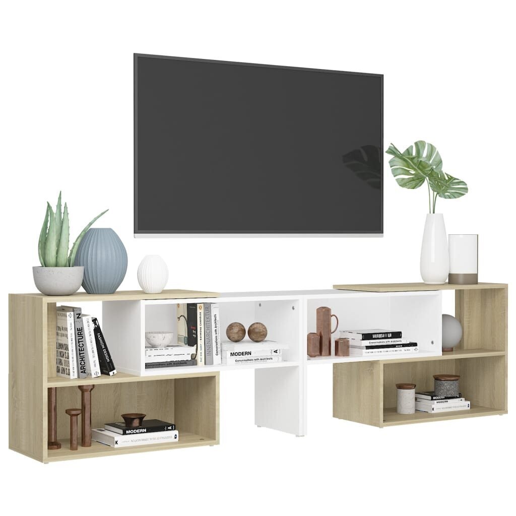 vidaXL TV plaukts, balts, ozolkoka, 149x30x52 cm, skaidu plāksne цена и информация | TV galdiņi | 220.lv