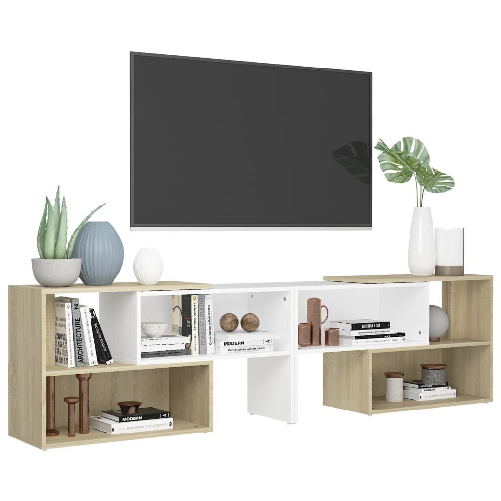 vidaXL TV plaukts, balts, ozolkoka, 149x30x52 cm, skaidu plāksne cena un informācija | TV galdiņi | 220.lv