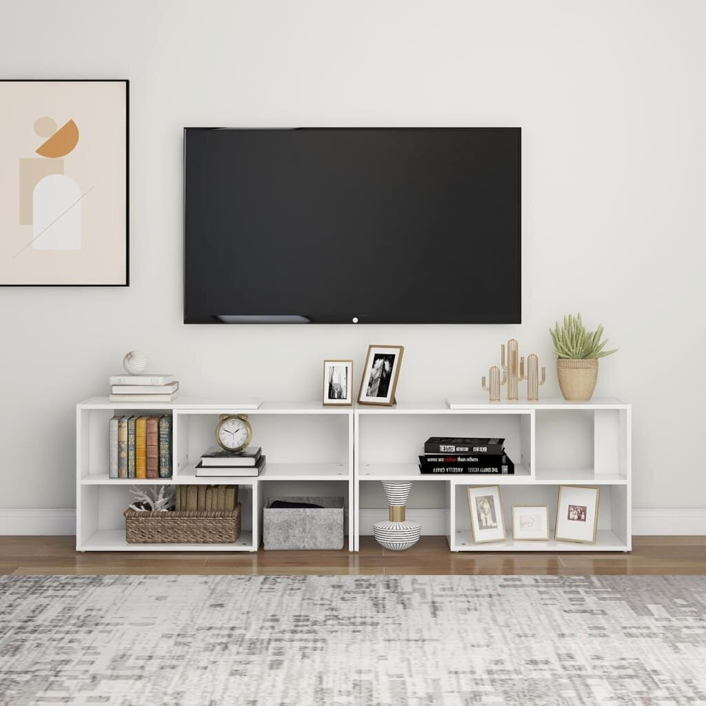 vidaXL TV plaukts, 149x30x52 cm, spīdīgi balts, skaidu plāksne cena un informācija | TV galdiņi | 220.lv
