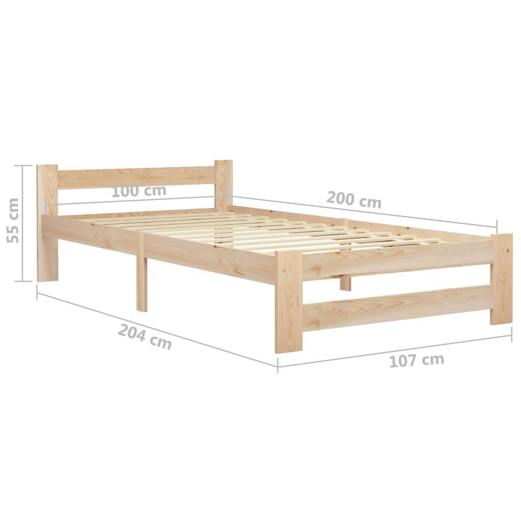 vidaXL gultas rāmis, priedes masīvkoks, 100x200 cm cena un informācija | Gultas | 220.lv